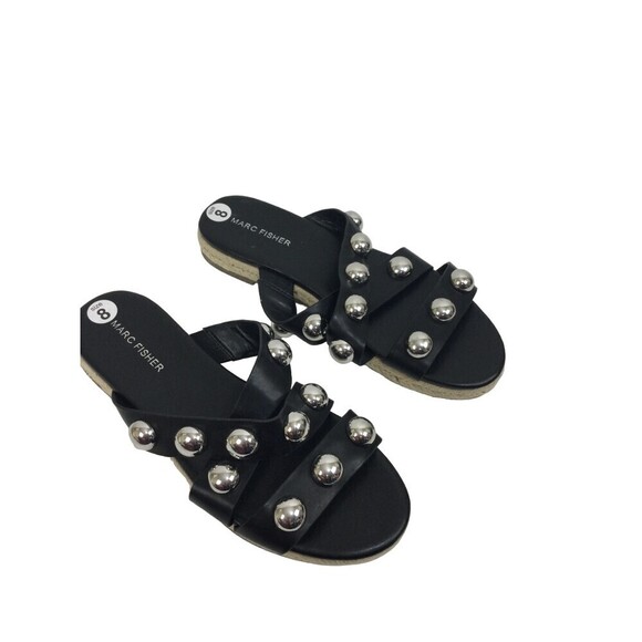 Marc Fisher Prisca Espadrille Silver Studded Slip On Slides Sandals Black Size 8 - Picture 2 of 12